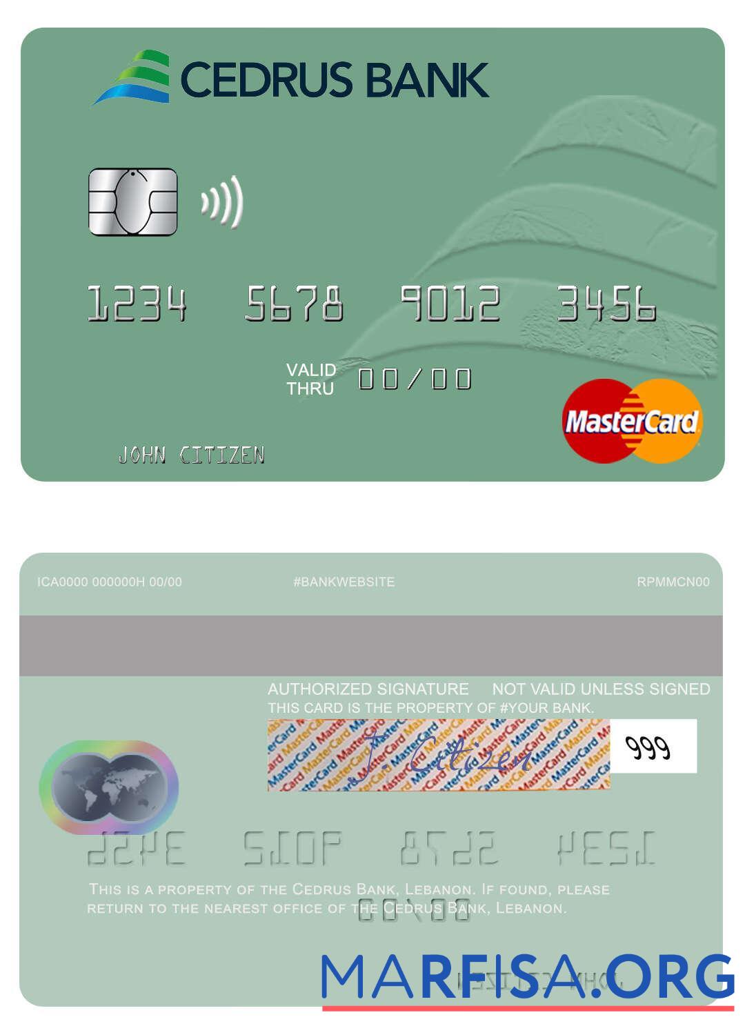 Realistic Lebanon Cedrus Bank mastercard sample